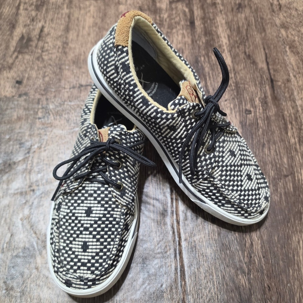 TWISTED X Hooey Loper Women 7.5 Black White Geometric Woven Lace Up Shoes